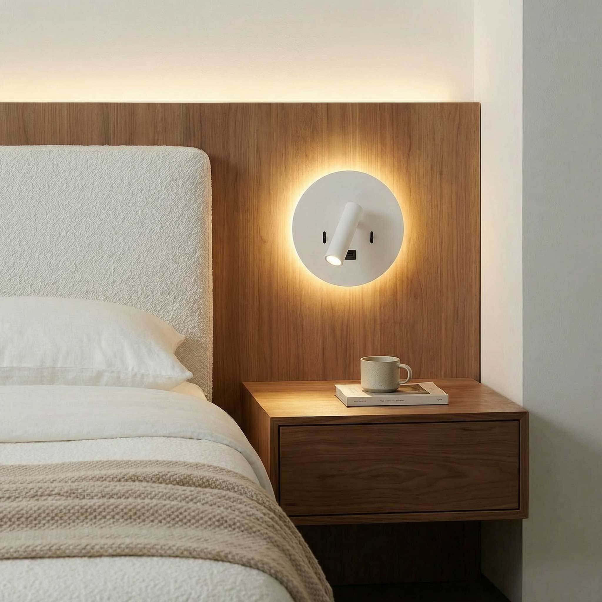 Ambientna stenska svetilka LED za branje z okroglim priključkom USB