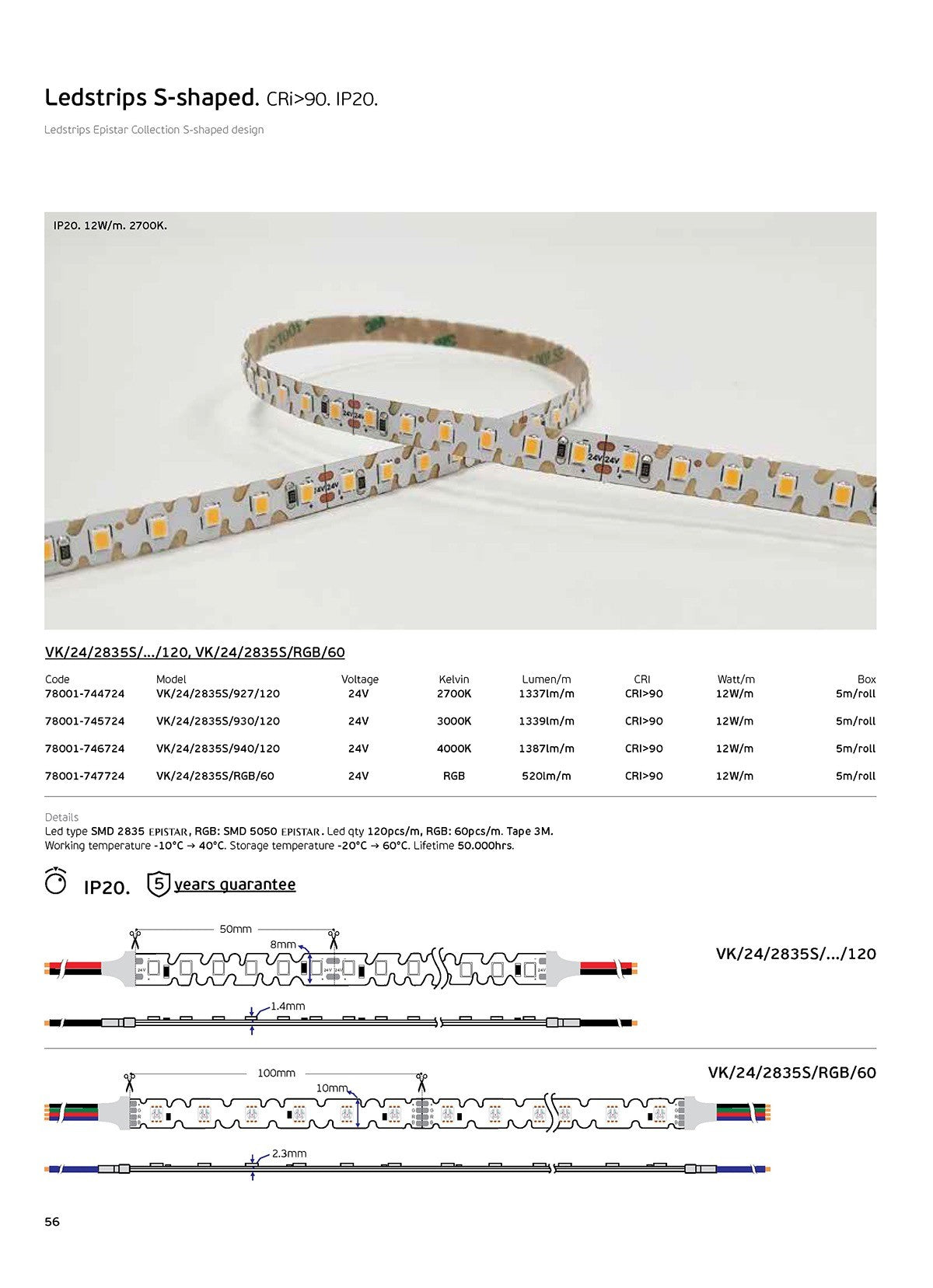 LED trak za stransko osvetlitev S-Type 24V CRI90 IP20 2700K (5 m)