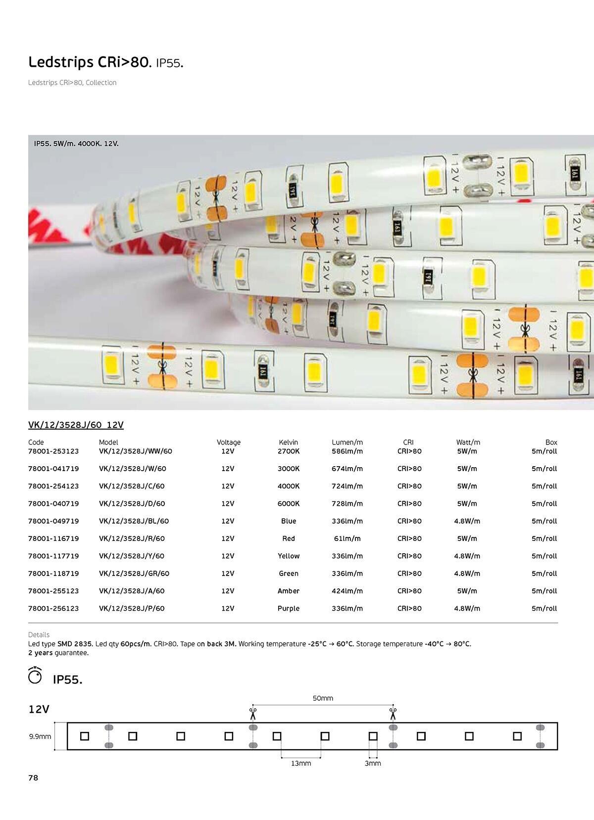LED trak 12 V CRI80 IP55 3000 K (5 m)