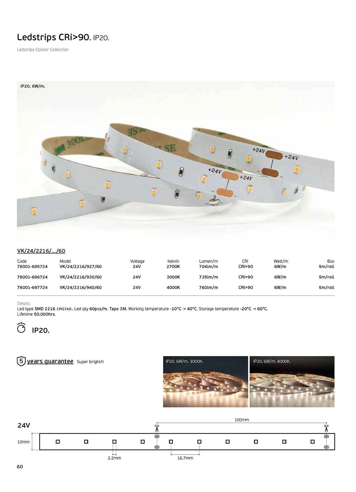 LED trak 24 V CRI90 IP20 2700 K (5 m)
