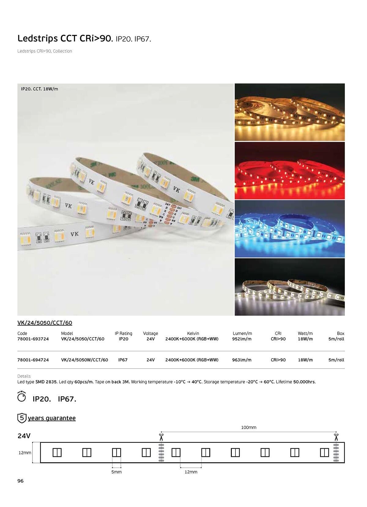 LED trak RGB+CCT 24 V 18 W/m CRI90 IP67 2400 K–6000 K (5 m)