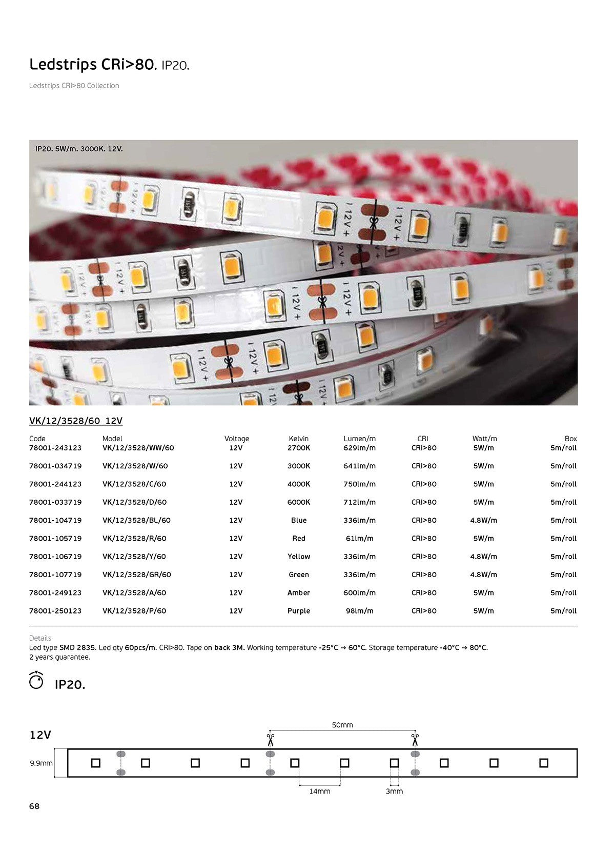 LED trak 12 V CRI80 IP20 6000 K (5 m)