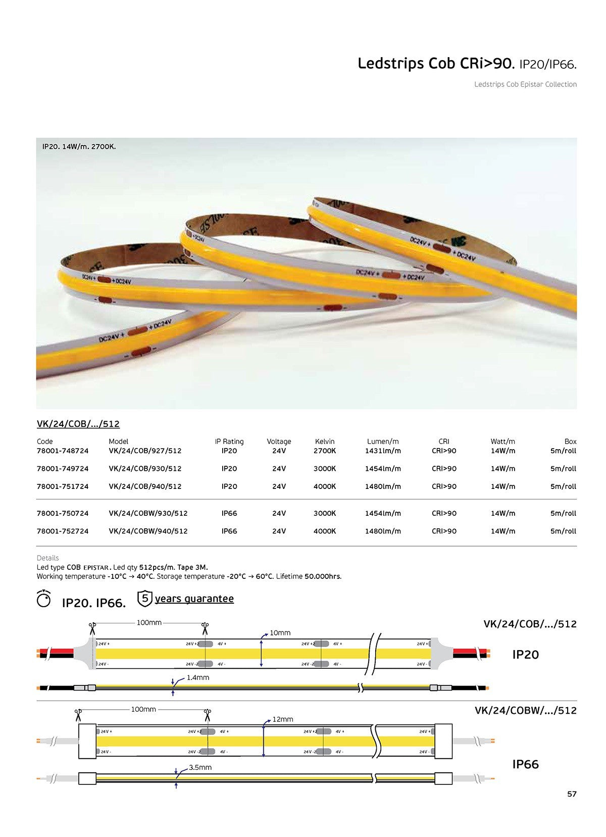 COB LED trak 24 V CRI90 IP20 (5 m)