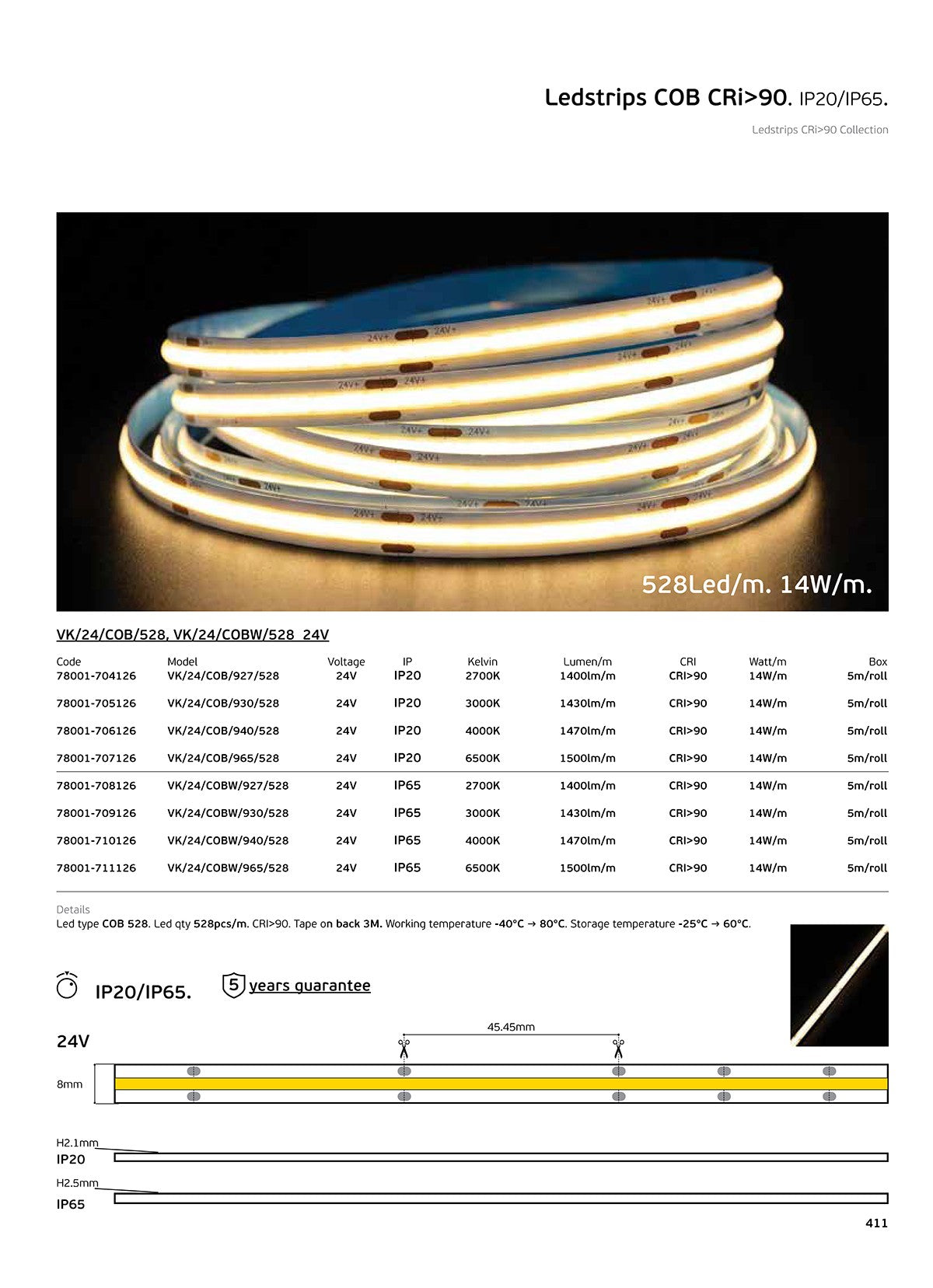 LED trak COB 24 V CRI90 IP20 3000 K/4000 K z možnostjo zatemnitve (5 m)