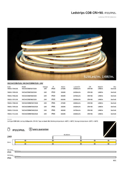 LED trak COB 24 V CRI90 IP20 3000 K/4000 K z možnostjo zatemnitve (5 m)