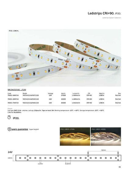LED trak 24 V CRI90 IP20 2700 K (5 m)
