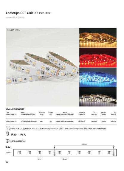 LED trak RGB+CCT 24 V 18 W/m CRI90 IP67 2400 K–6000 K (5 m)